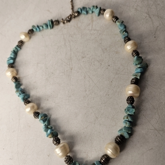 Turquoise and pearl necklace - Picture 3 of 5